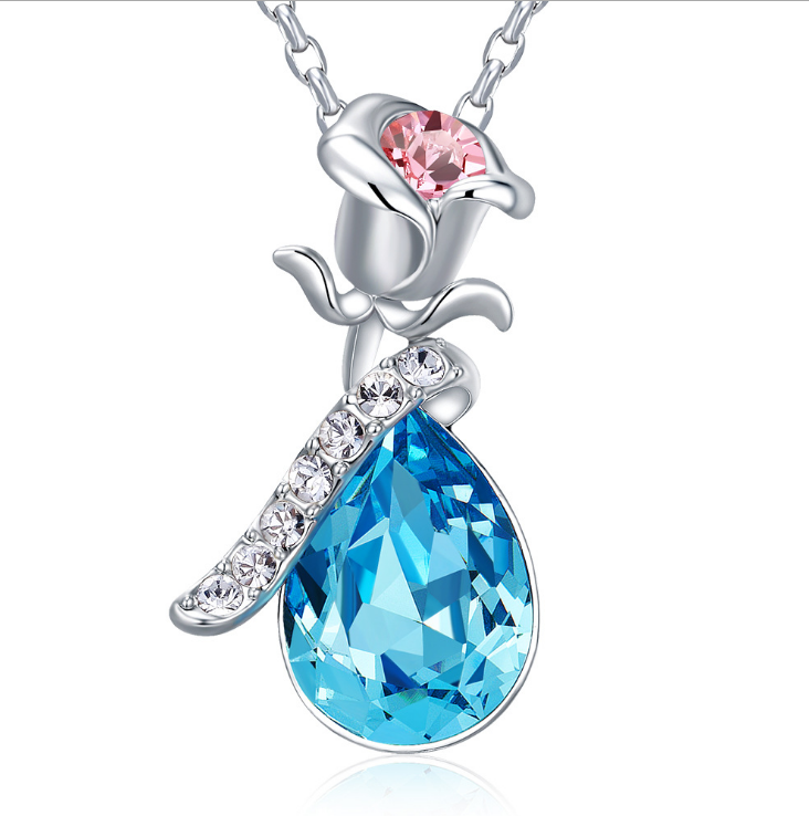 Rose Necklace Crystal Pendant Clavicle Chain