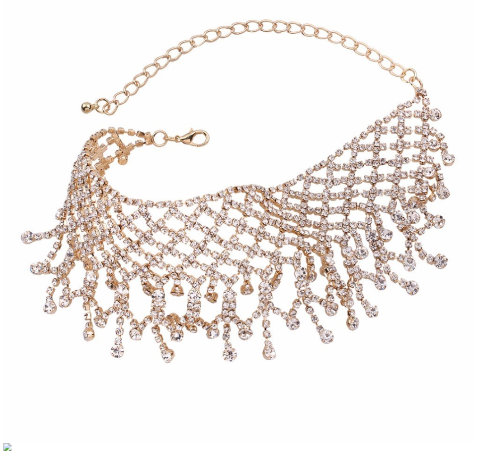 Women Rhinestone Fringed Necklace Chain